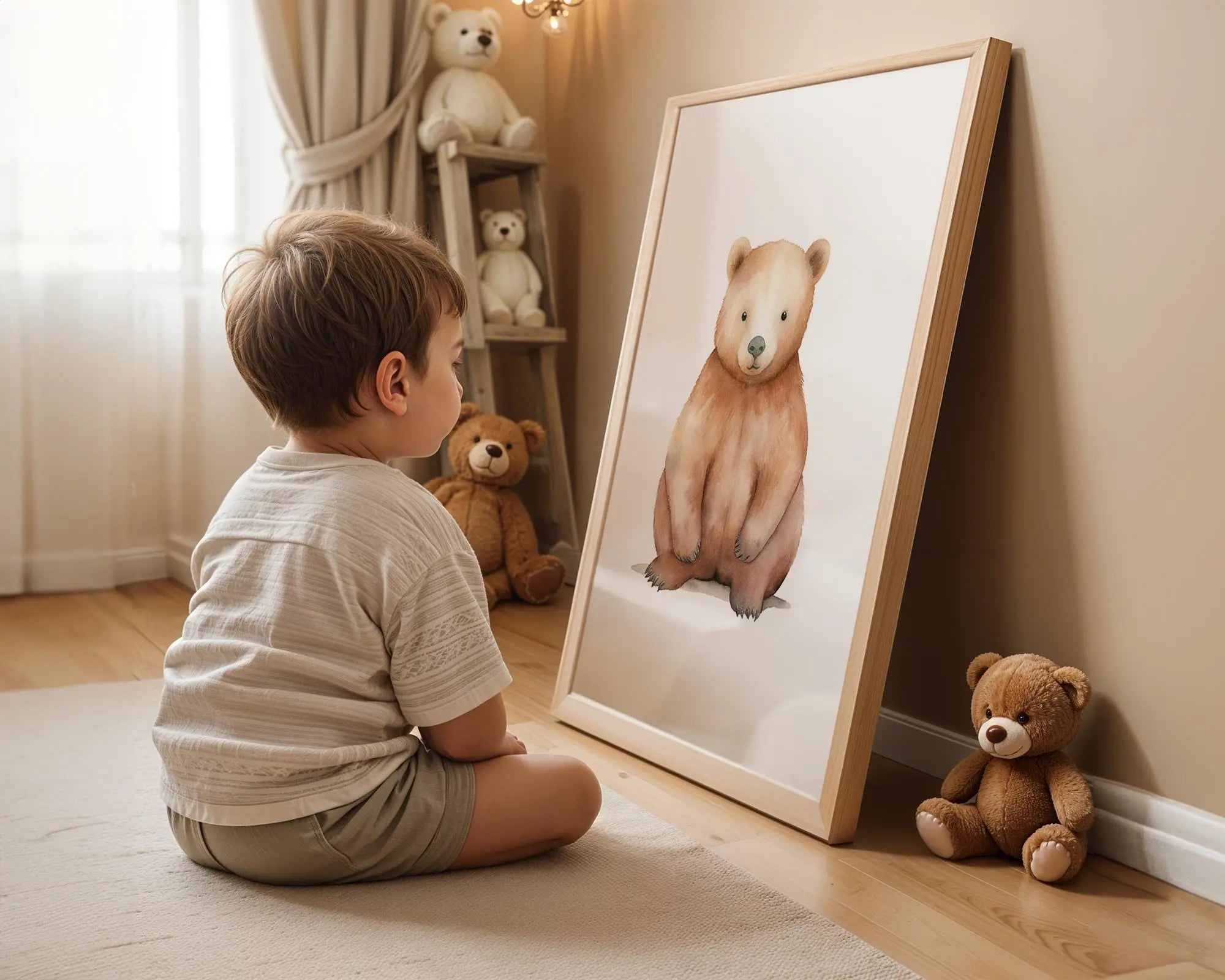 Playroom Ideas | Bear Nursery Wall Art | Woodland Animal Baby Illustration wall art print, modern home decor, unframed artwork by Nomad & Nest