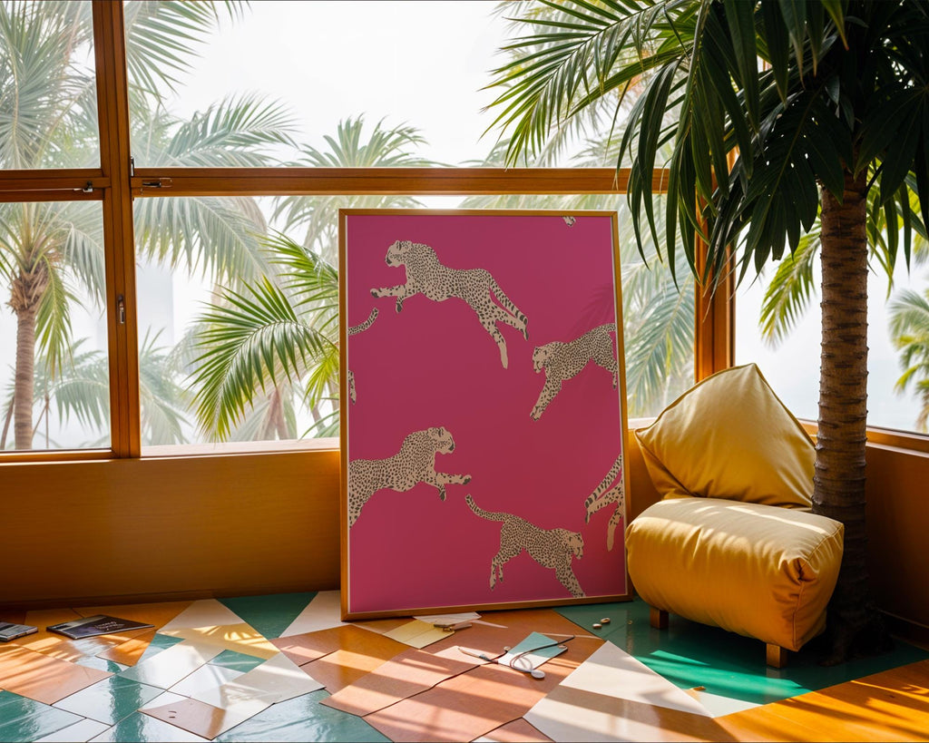 Pink Cheetah Print | Modern Animal Illustration, Safari Decor wall art print, modern home decor, unframed artwork by Nomad & Nest