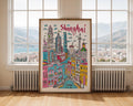 Shanghai Skyline Art Print | Colorful Hand-Drawn Cityscape wall art print, modern home decor, unframed artwork by Nomad & Nest