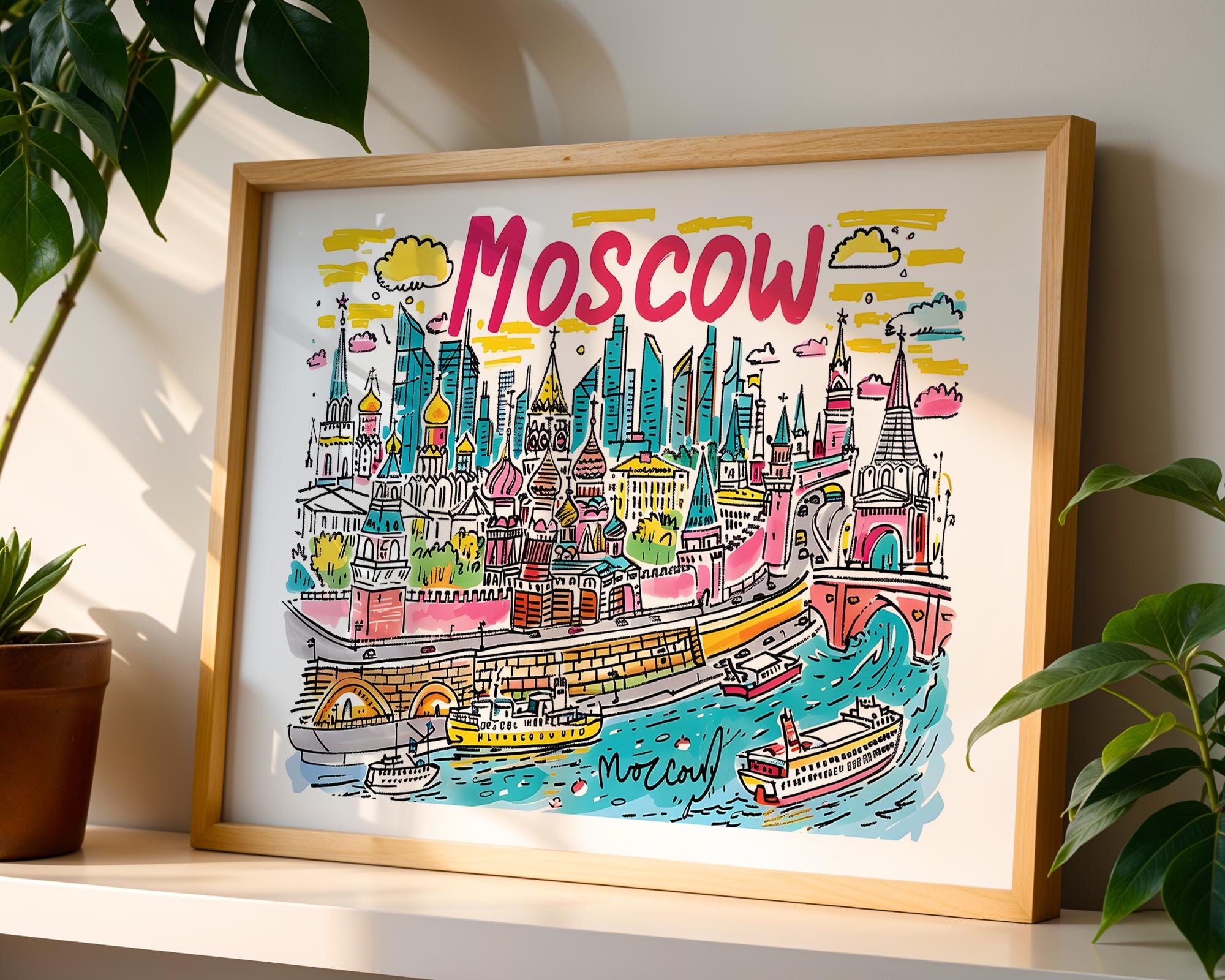 Moscow Russia Art Print | Colorful Cityscape Travel Poster wall art print, modern home decor, unframed artwork by Nomad & Nest