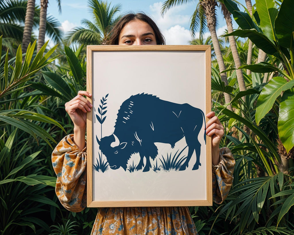 Majestic Buffalo Illustration Print, Rustic Wildlife Poster wall art print, modern home decor, unframed artwork by Nomad & Nest