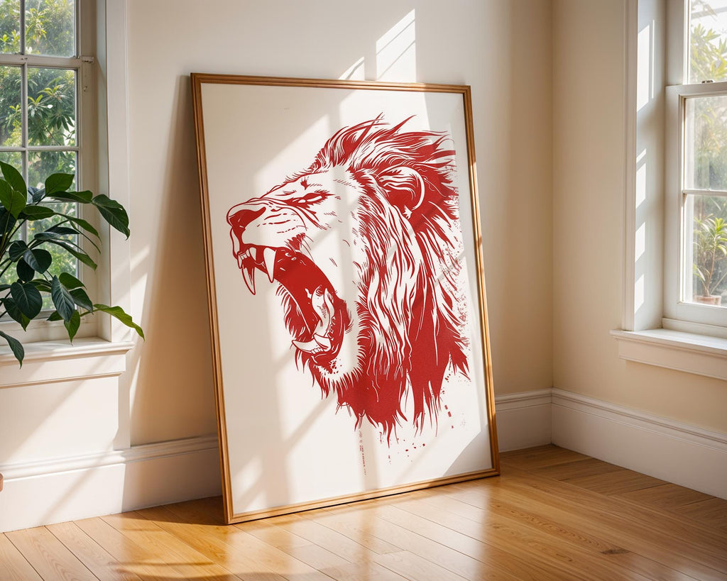 Red Lion Roar Wall Art Print, Modern Jungle Safari Decor wall art print, modern home decor, unframed artwork by Nomad & Nest