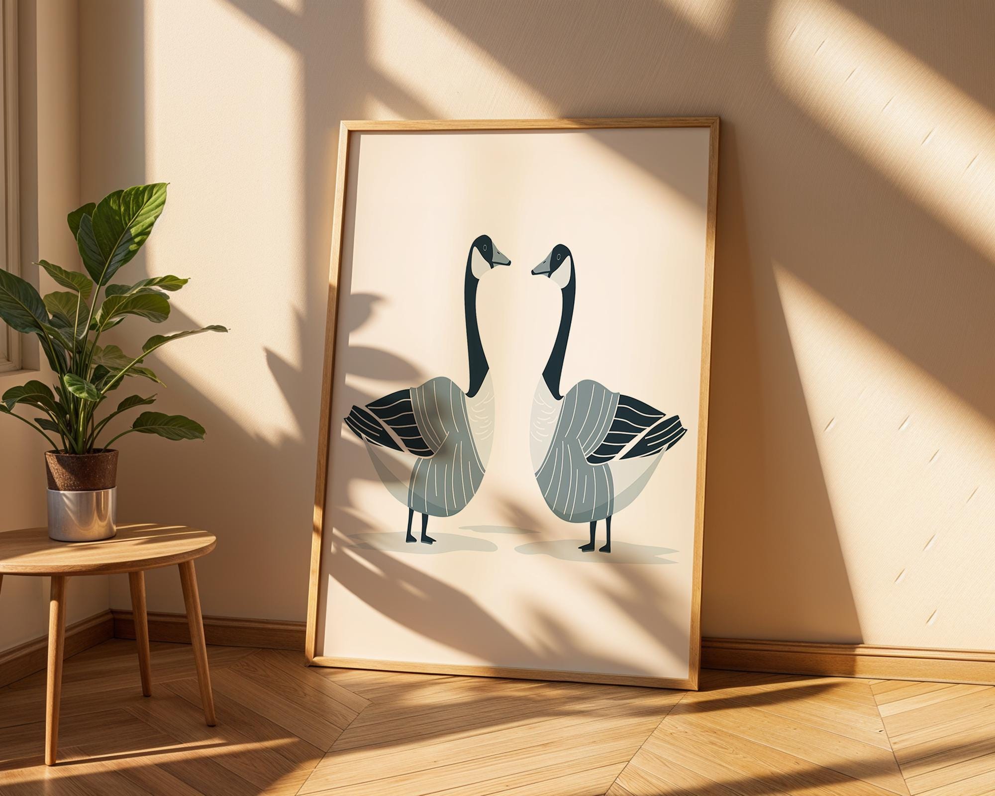 Blue Geese Print, Scandinavian Animal Illustration, Farmhouse Decor wall art print, modern home decor, unframed artwork by Nomad & Nest