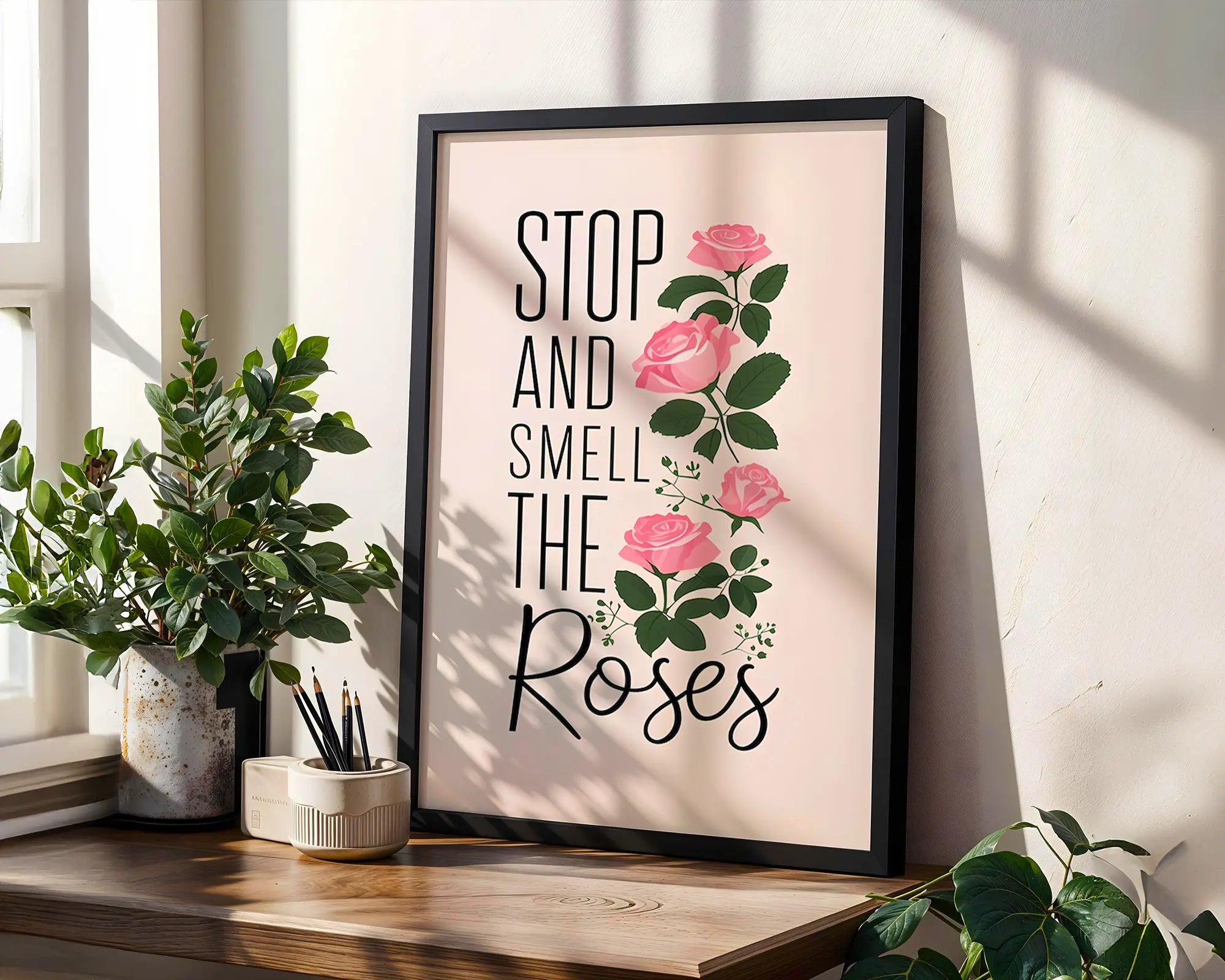 Positive Emotion | Stop and Smell the Roses Print | Floral Quote Wall Art | Mindfulness Home Decor wall art print, modern home decor, unframed artwork by Nomad & Nest