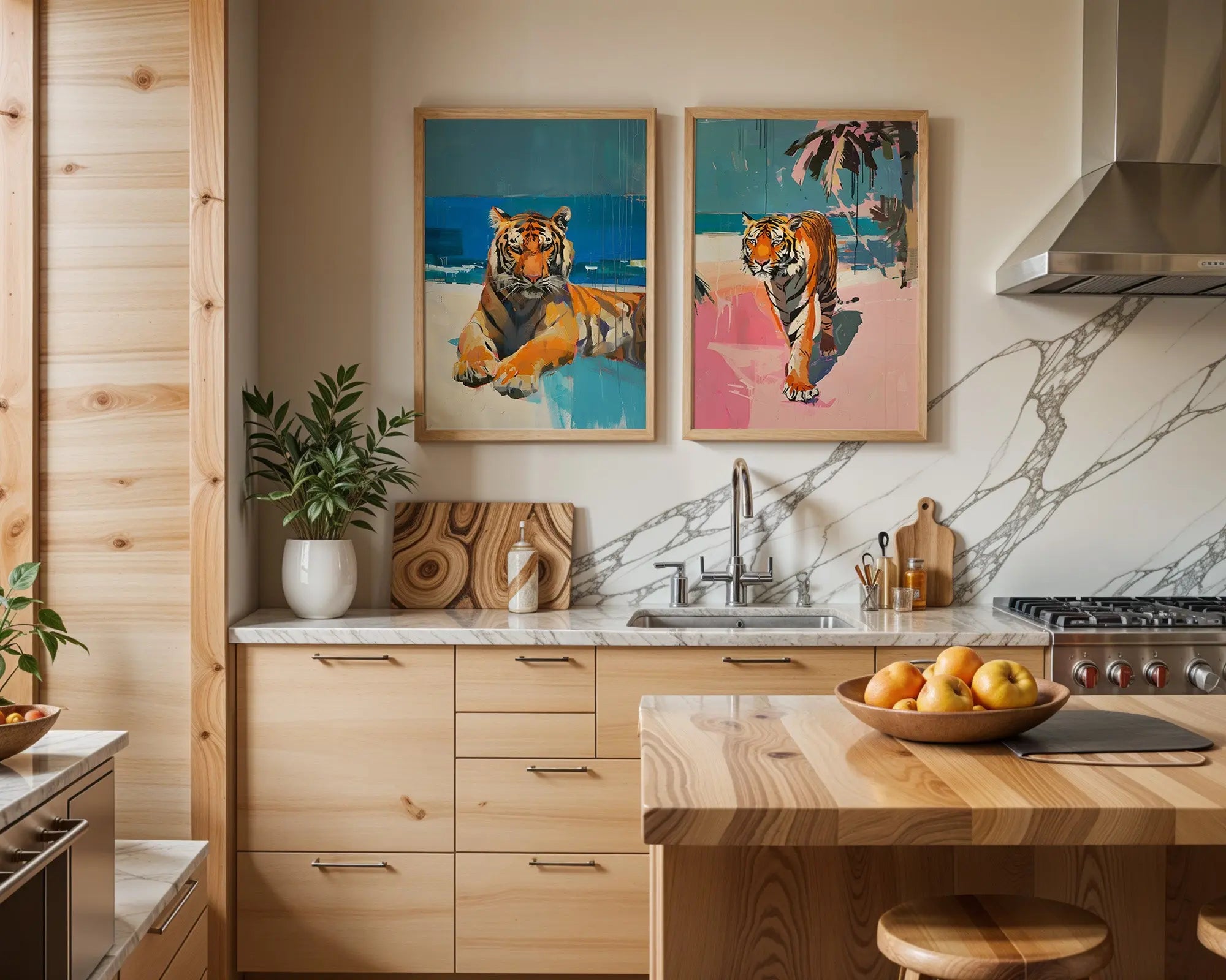 Colourful Prints | Tiger Beach Art Print Set| Modern Tropical Wall Decor (Set of 2) wall art print, modern home decor, unframed artwork by Nomad & Nest