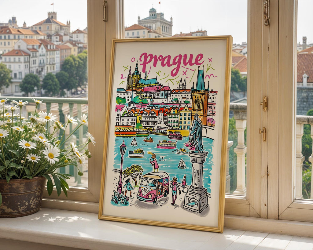 Colorful Prague Travel Poster | Czech Republic City Art Print wall art print, modern home decor, unframed artwork by Nomad & Nest