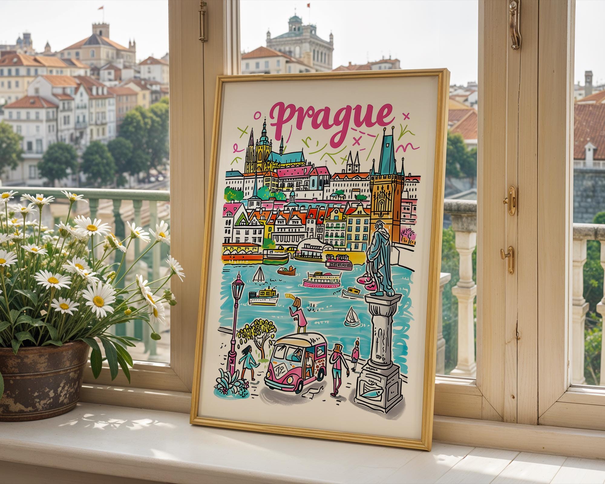 Colorful Prague Travel Poster | Czech Republic City Art Print wall art print, modern home decor, unframed artwork by Nomad & Nest