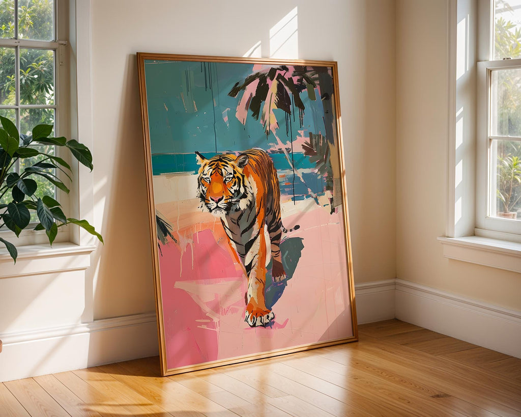 Colourful Prints | Abstract Tiger Beach Art Print | Modern Safari Wall Decor wall art print, modern home decor, unframed artwork by Nomad & Nest