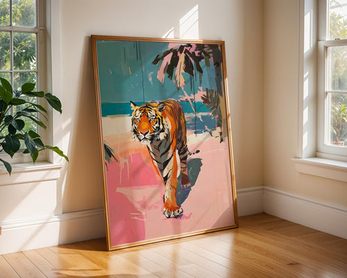 Colourful Prints | Abstract Tiger Beach Art Print | Modern Safari Wall Decor wall art print, modern home decor, unframed artwork by Nomad & Nest