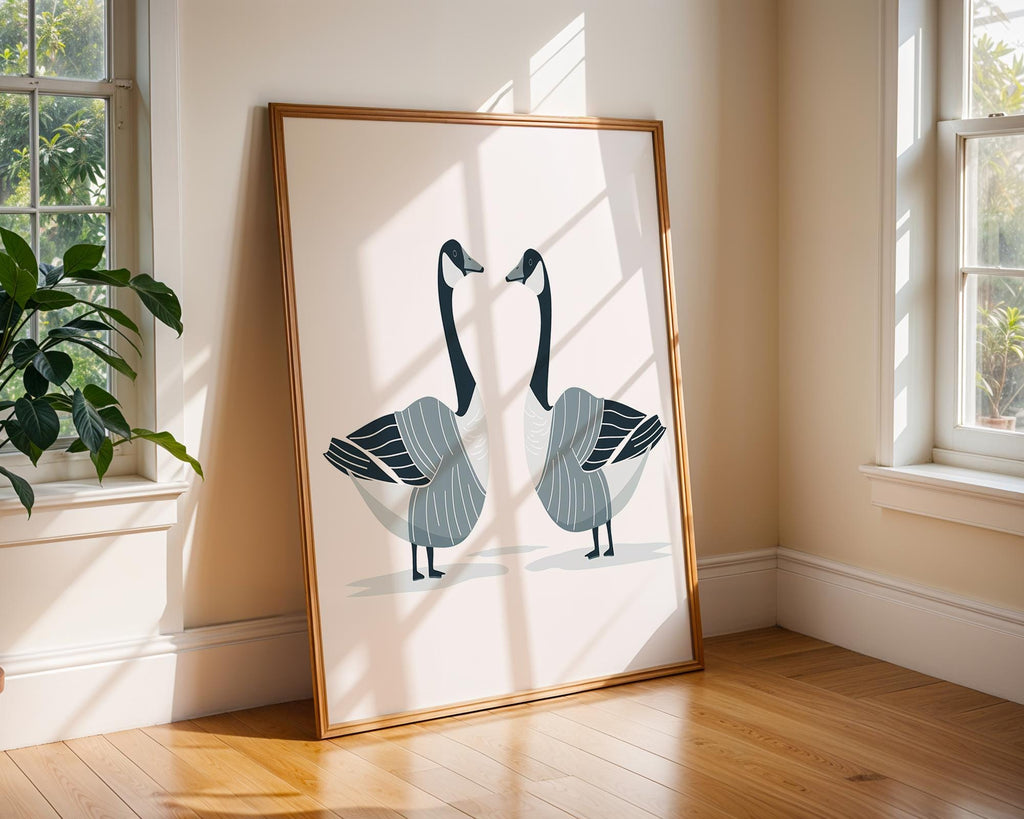 Blue Geese Print, Scandinavian Animal Illustration, Farmhouse Decor wall art print, modern home decor, unframed artwork by Nomad & Nest