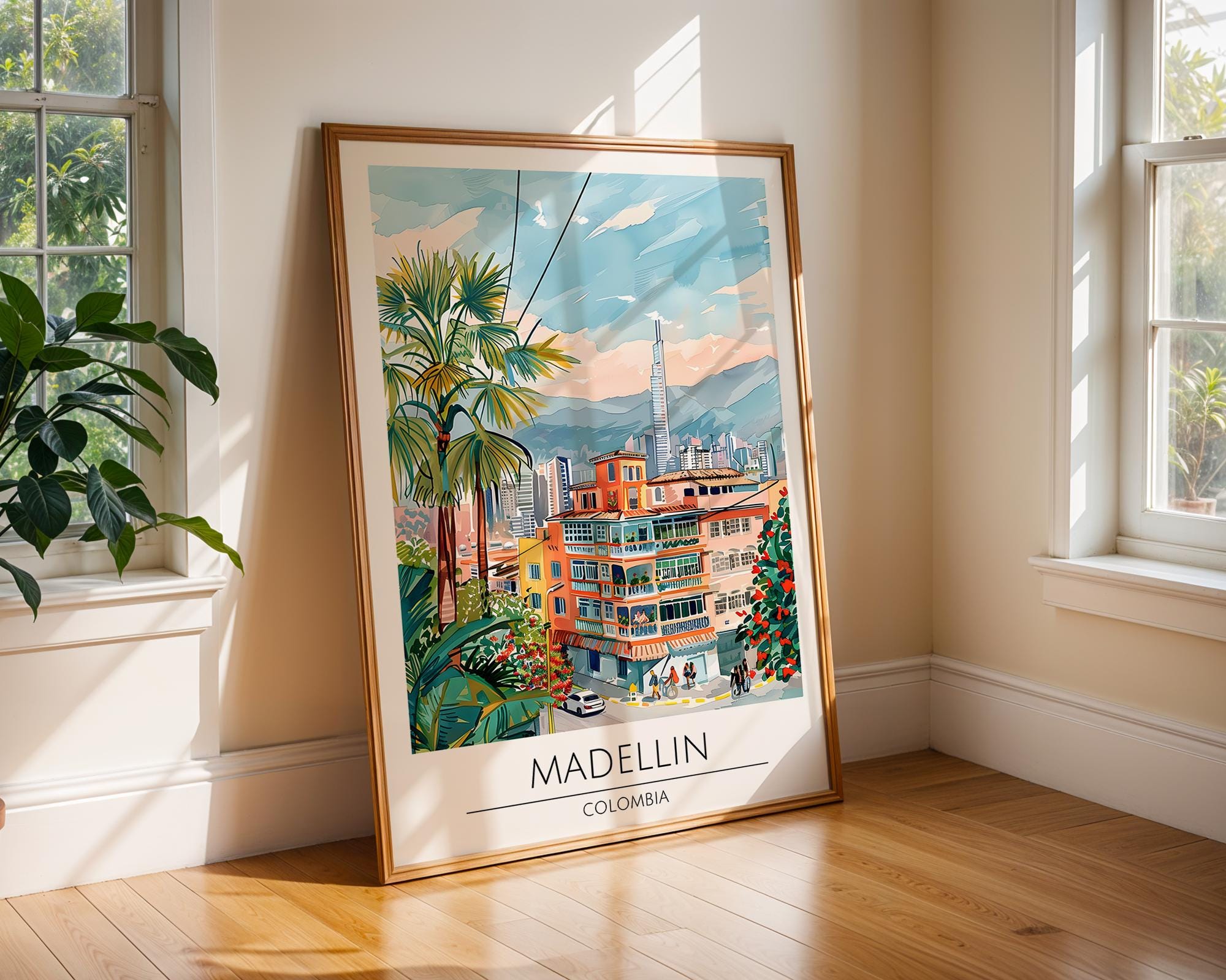 Medellín Colombia Art Print | Colourful City Travel Poster wall art print, modern home decor, unframed artwork by Nomad & Nest