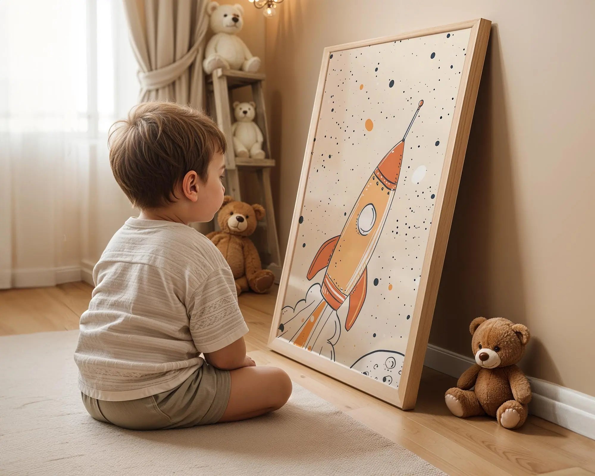 Playroom Ideas | Rocket Nursery Wall Art | Space Theme Baby Room Print wall art print, modern home decor, unframed artwork by Nomad & Nest