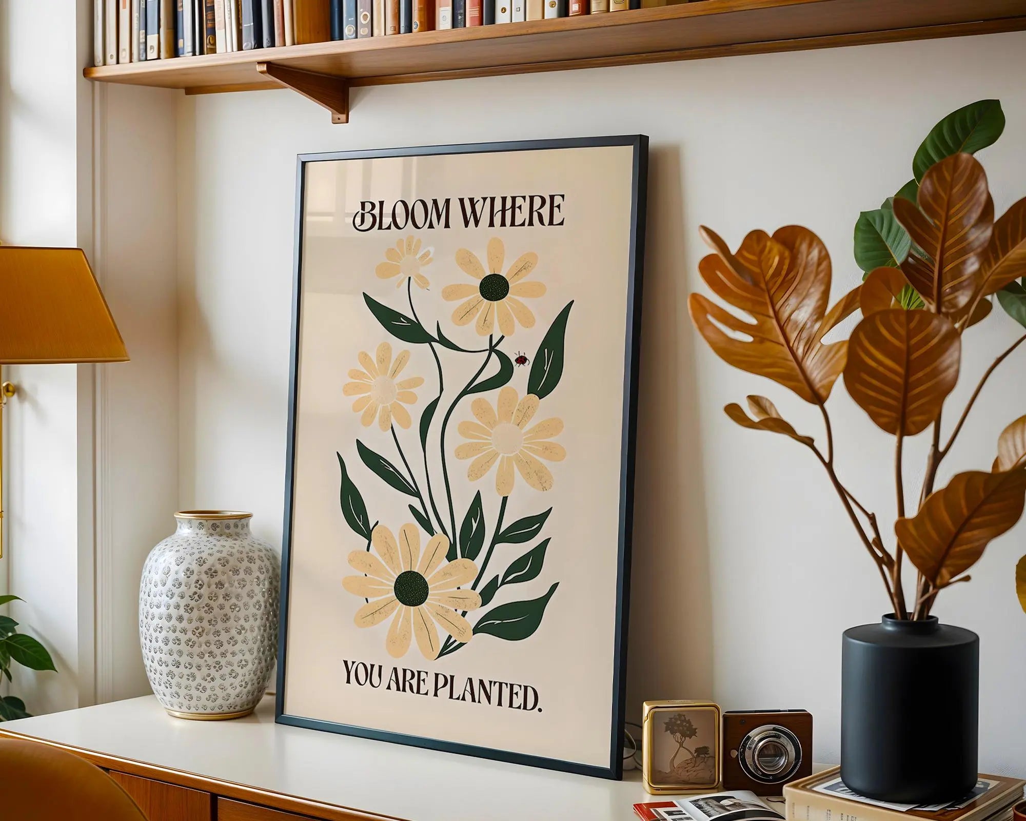 Positive Emotion | Bloom Where You Are Planted – Vintage Daisy Illustration, Inspirational Floral Wall Art wall art print, modern home decor, unframed artwork by Nomad & Nest