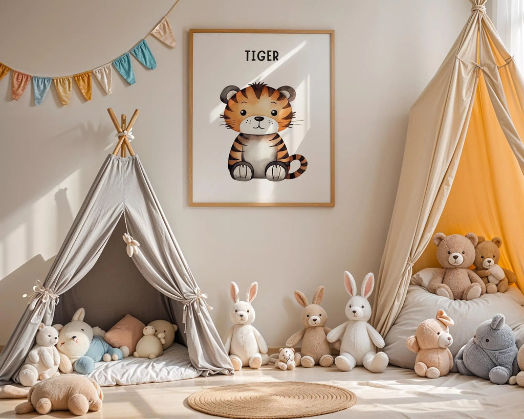 Playroom Ideas | Tiger Nursery Wall Art | Safari Animal Baby Print wall art print, modern home decor, unframed artwork by Nomad & Nest