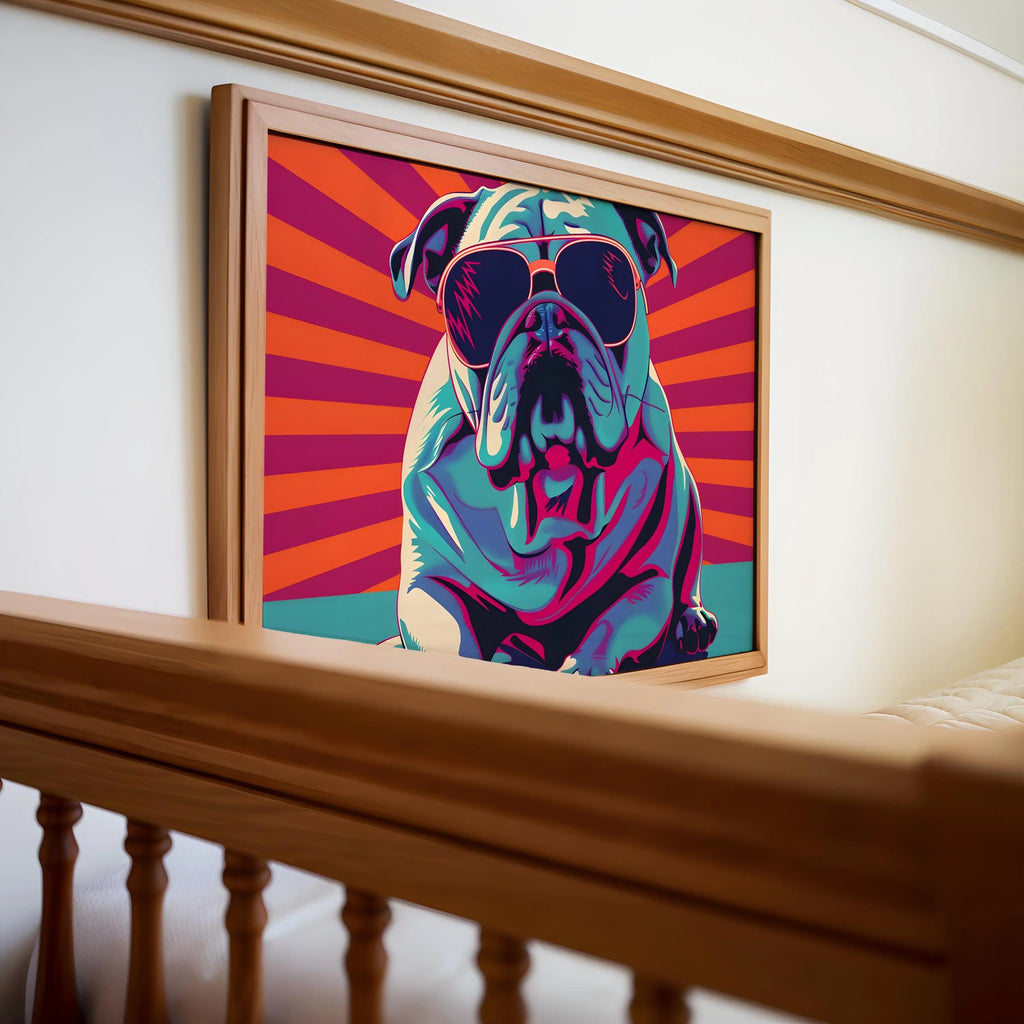 Modern Pop Art | Retro Bulldog  Print | Funky  Dog with Sunglasses wall art print, modern home decor, unframed artwork by Nomad & Nest