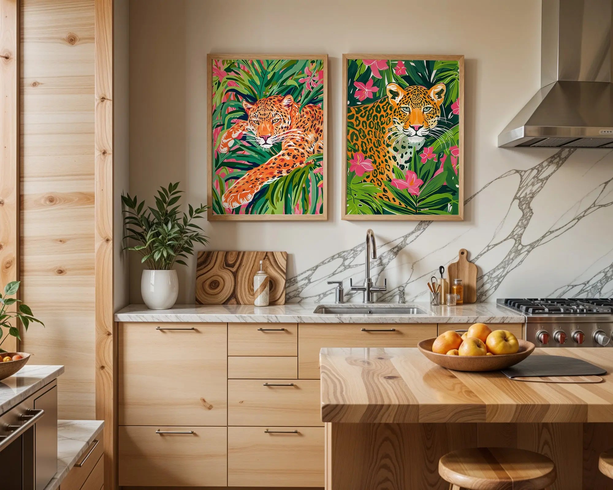 Colourful Prints | Leopard Print Set | Bright Jungle Safari Art (Set of 2) wall art print, modern home decor, unframed artwork by Nomad & Nest