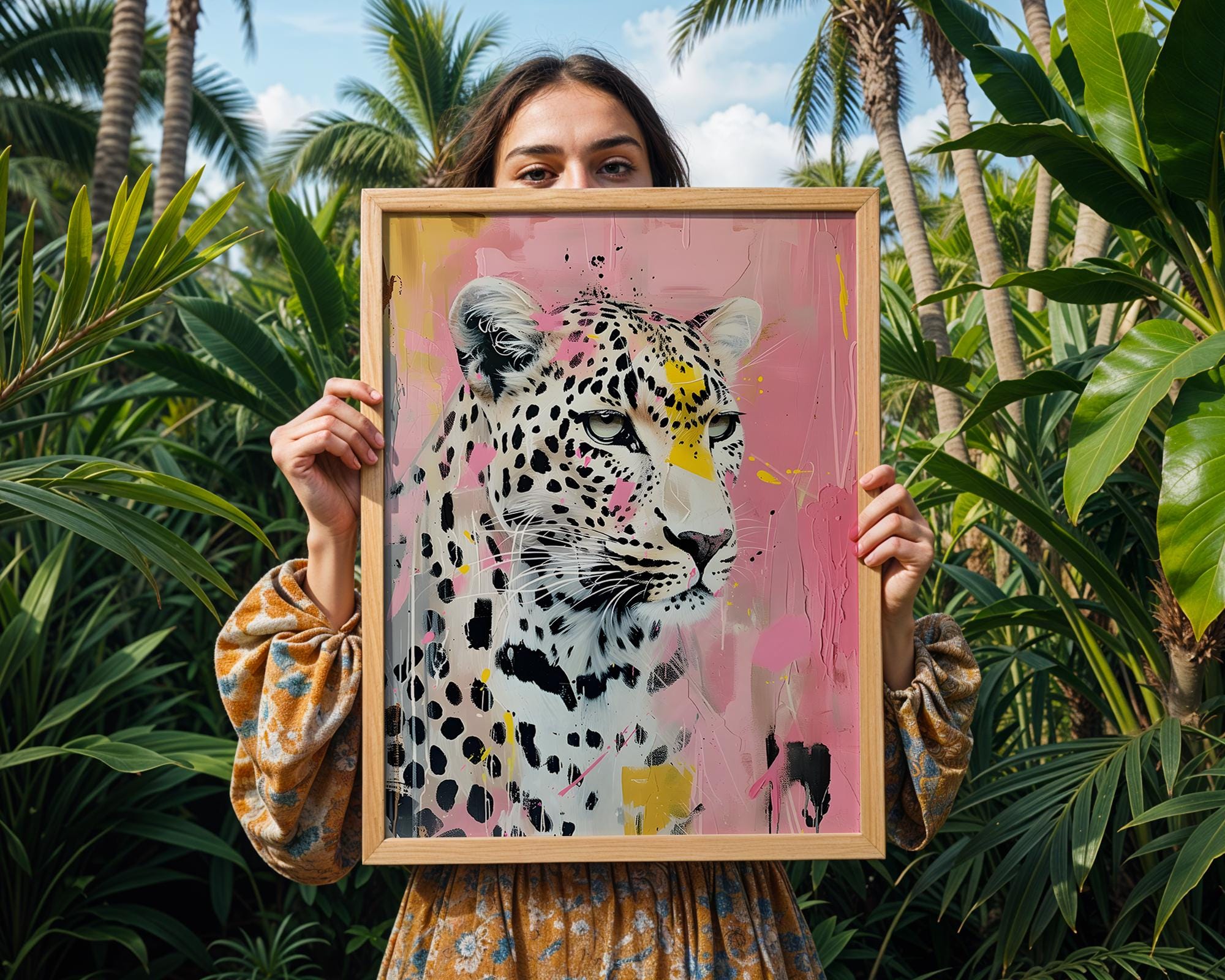 Colourful Prints | Abstract Leopard Print | Pink Animal Portrait, Modern Wall Art wall art print, modern home decor, unframed artwork by Nomad & Nest