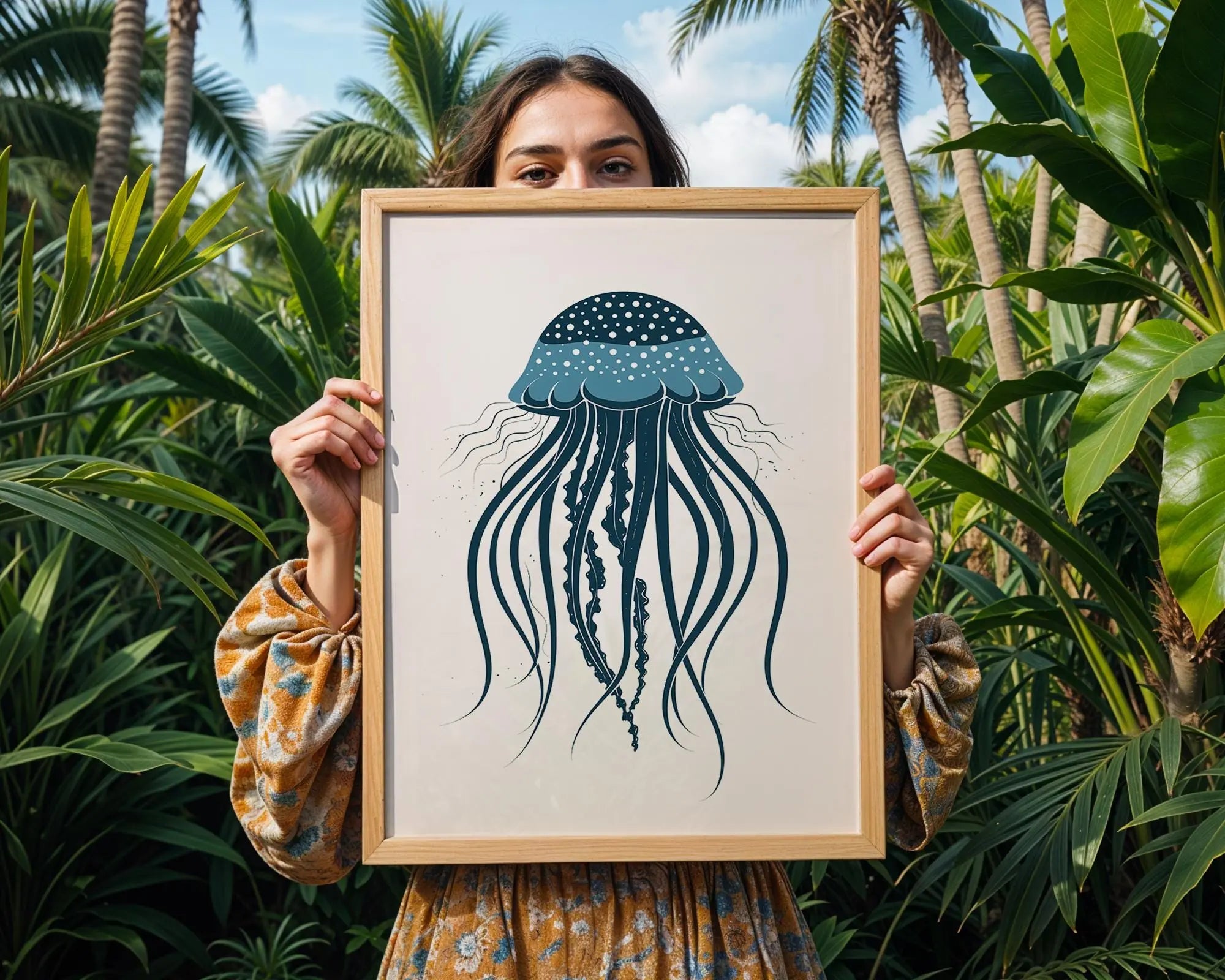 Blue Jellyfish Art Print, Deep Sea Nautical Wall Decor wall art print, modern home decor, unframed artwork by Nomad & Nest
