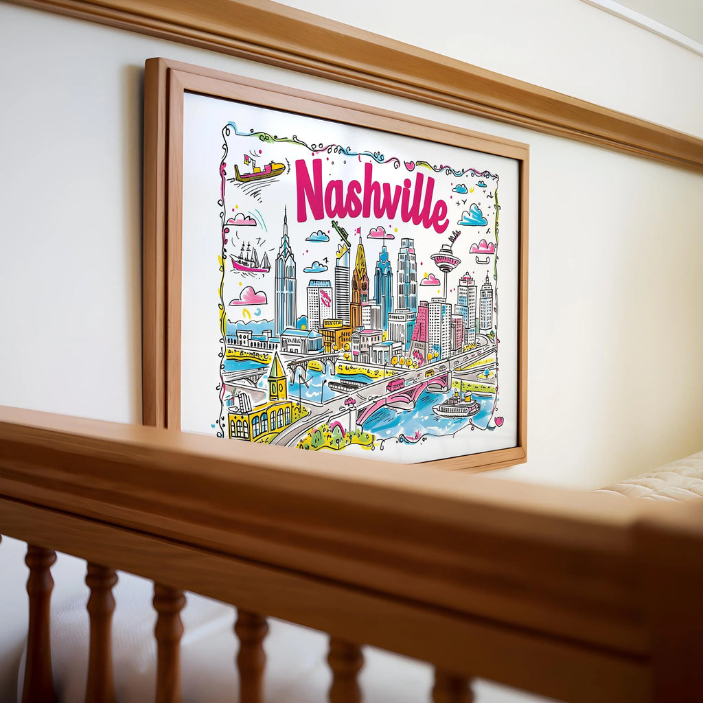 Nashville Cityscape Art Print | Tennessee Travel Poster wall art print, modern home decor, unframed artwork by Nomad & Nest