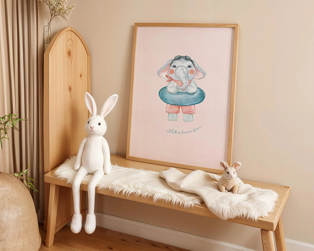 Playroom Ideas | Elephant Swim Ring Nursery Art | Playful Baby Wall Print wall art print, modern home decor, unframed artwork by Nomad & Nest