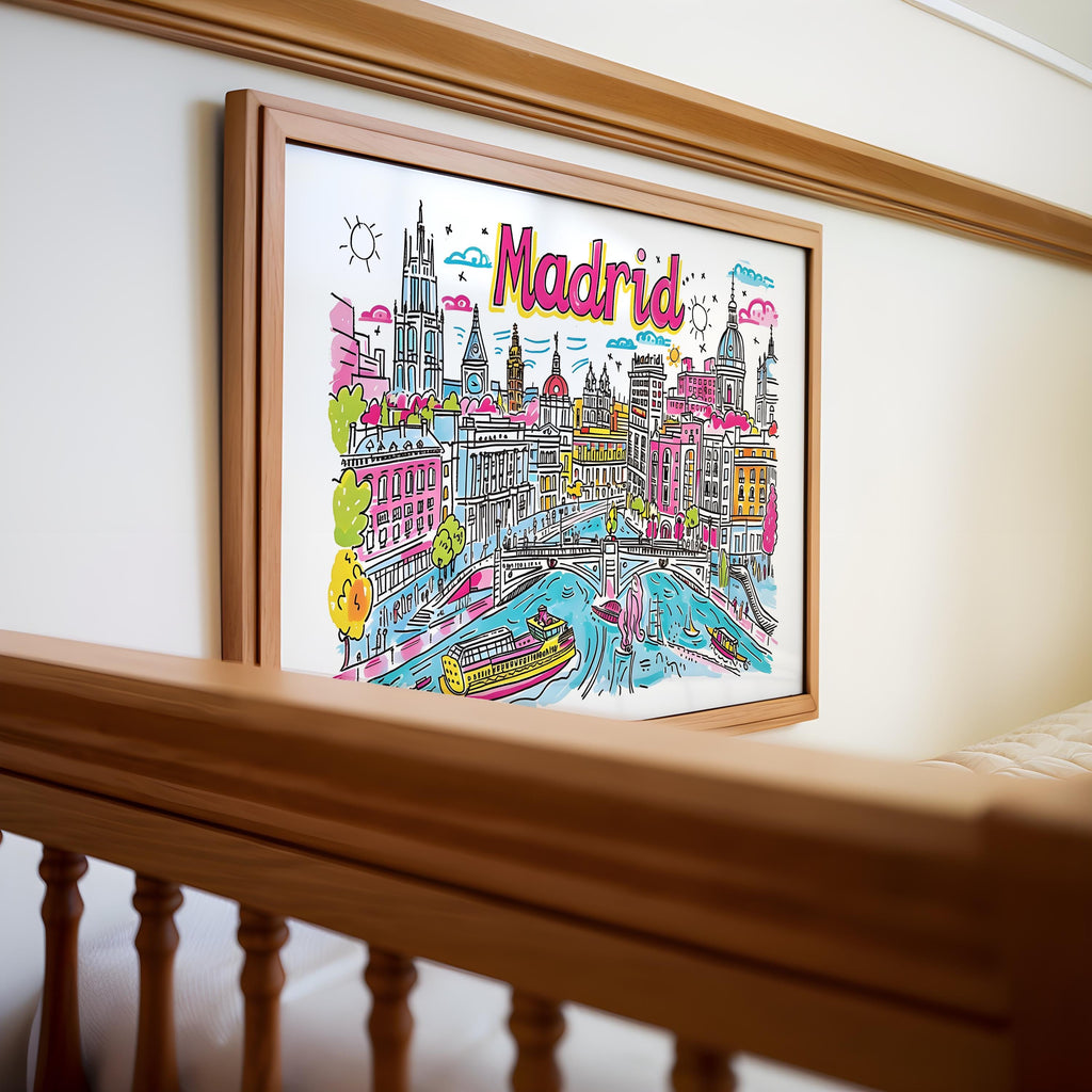 Madrid Cityscape Poster | Colorful Spanish Art Print wall art print, modern home decor, unframed artwork by Nomad & Nest