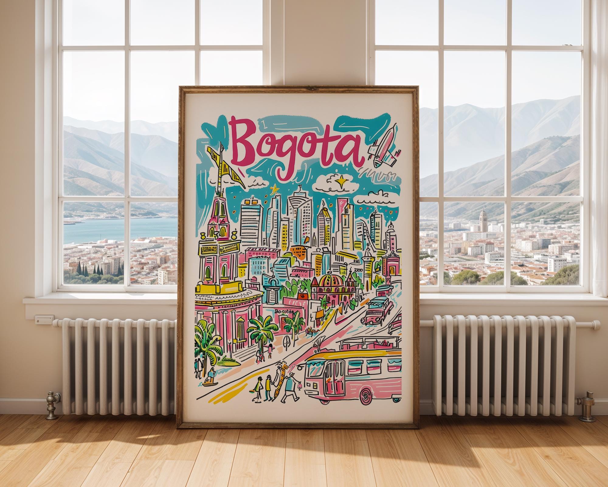 Bogotá Colombia Cityscape Poster | Vibrant Travel Wall Art wall art print, modern home decor, unframed artwork by Nomad & Nest