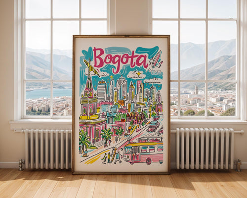 Bogotá Colombia Cityscape Poster | Vibrant Travel Wall Art wall art print, modern home decor, unframed artwork by Nomad & Nest