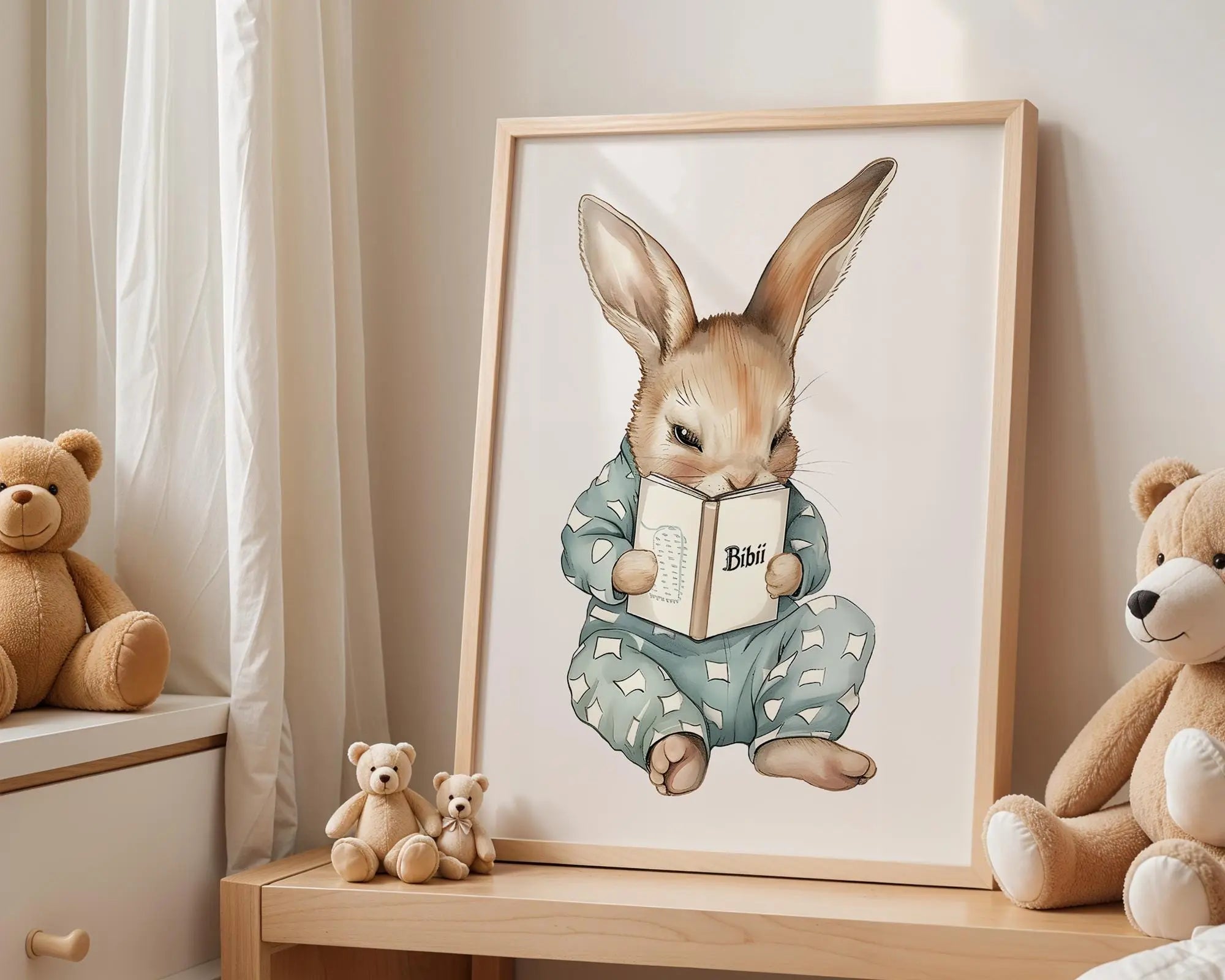 Playroom Ideas | Reading Bunny Nursery Wall Art | Storybook Woodland Print wall art print, modern home decor, unframed artwork by Nomad & Nest