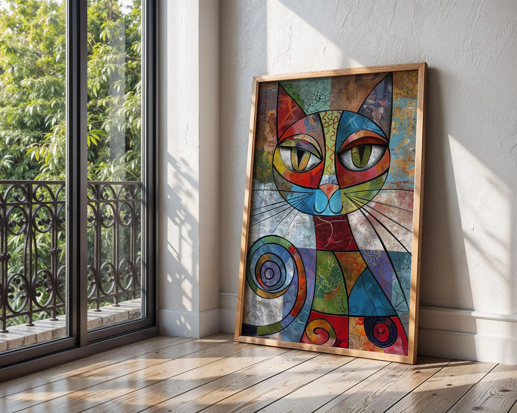 Abstract Geometric Cat Print | Modern Cubist Animal Poster wall art print, modern home decor, unframed artwork by Nomad & Nest