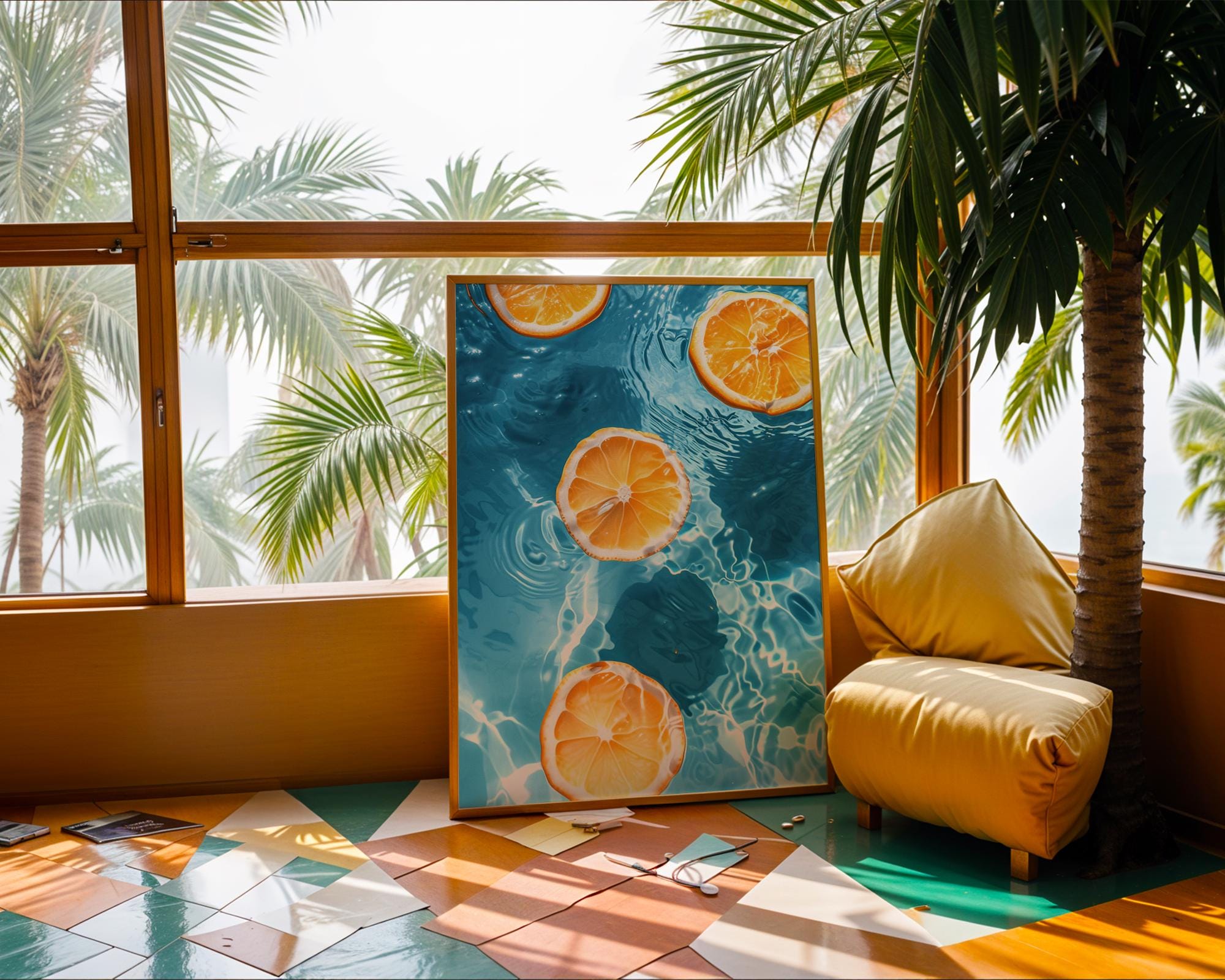 Colourful Prints | Citrus Pool Art Print | Summer Orange Slice Poster wall art print, modern home decor, unframed artwork by Nomad & Nest