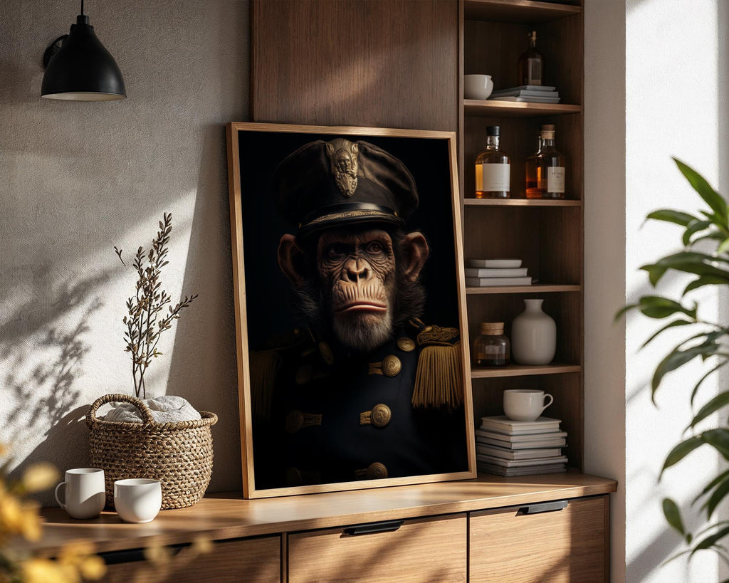 Vintage Chimpanzee Admiral Print – Military Monkey Portrait wall art print, modern home decor, unframed artwork by Nomad & Nest
