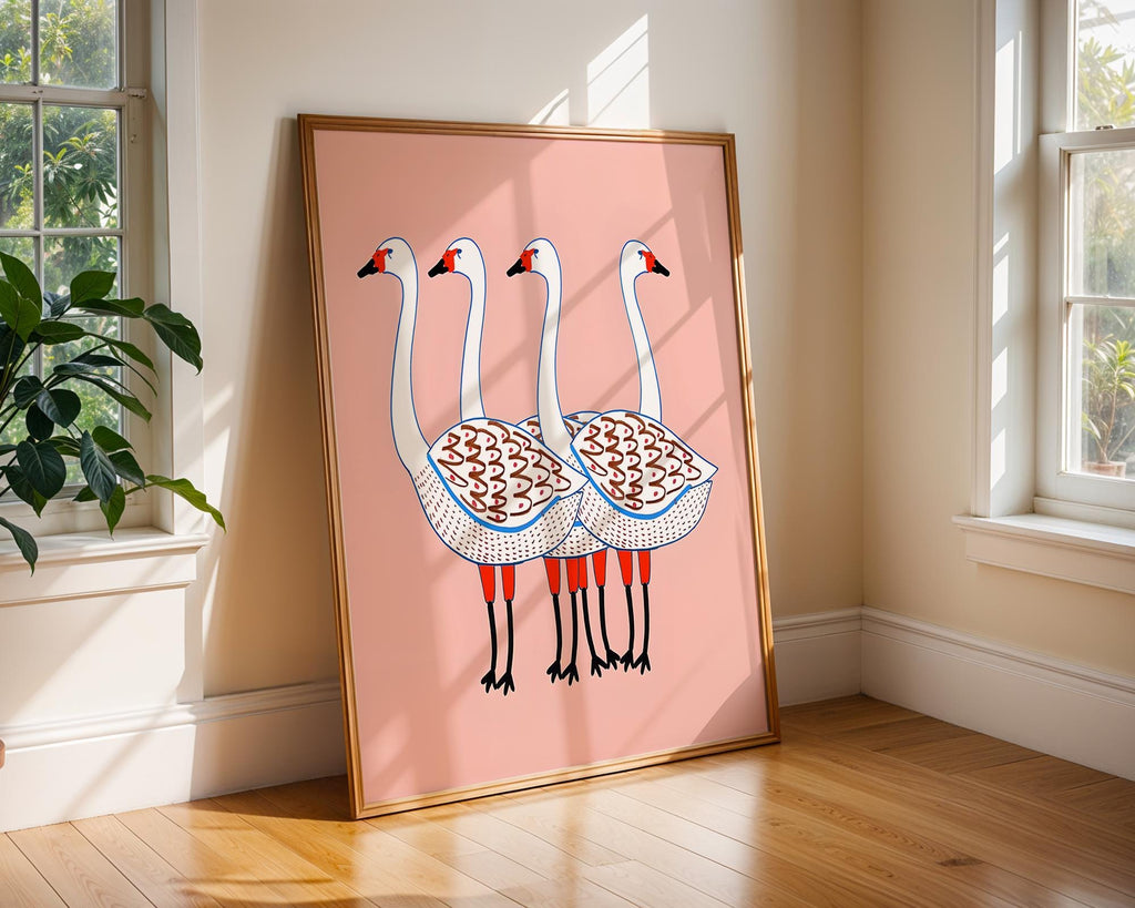 Nordic Goose Art Print | Minimalist Pink Bird Illustration wall art print, modern home decor, unframed artwork by Nomad & Nest