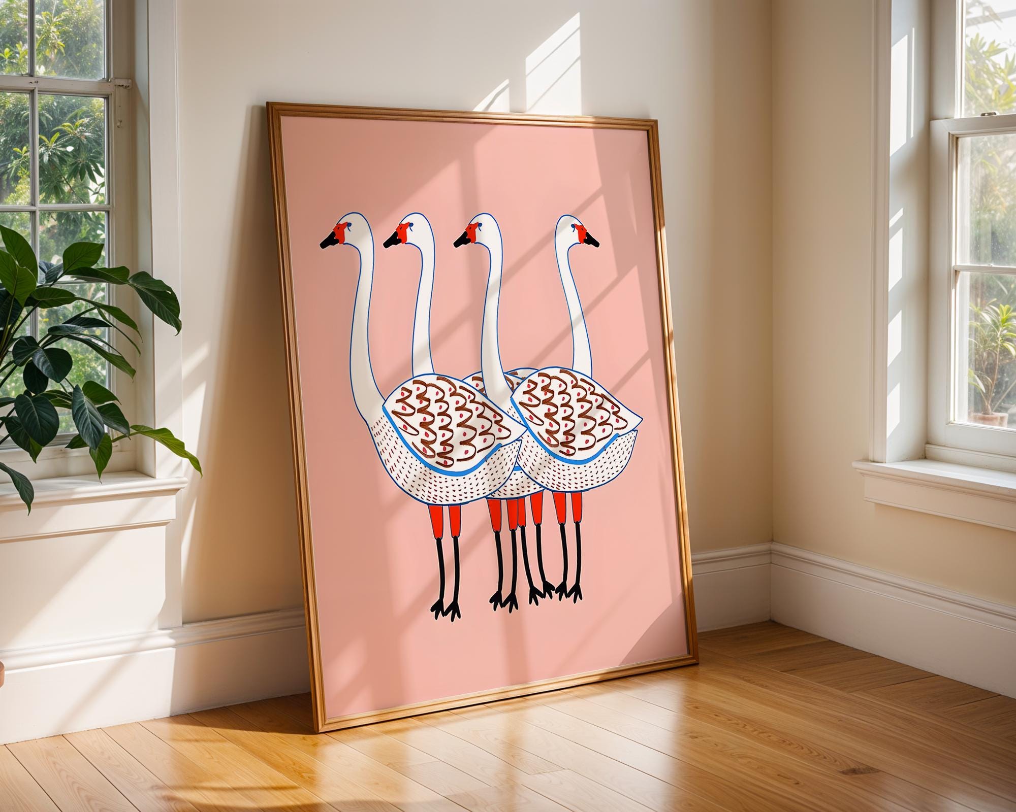 Nordic Goose Art Print | Minimalist Pink Bird Illustration wall art print, modern home decor, unframed artwork by Nomad & Nest