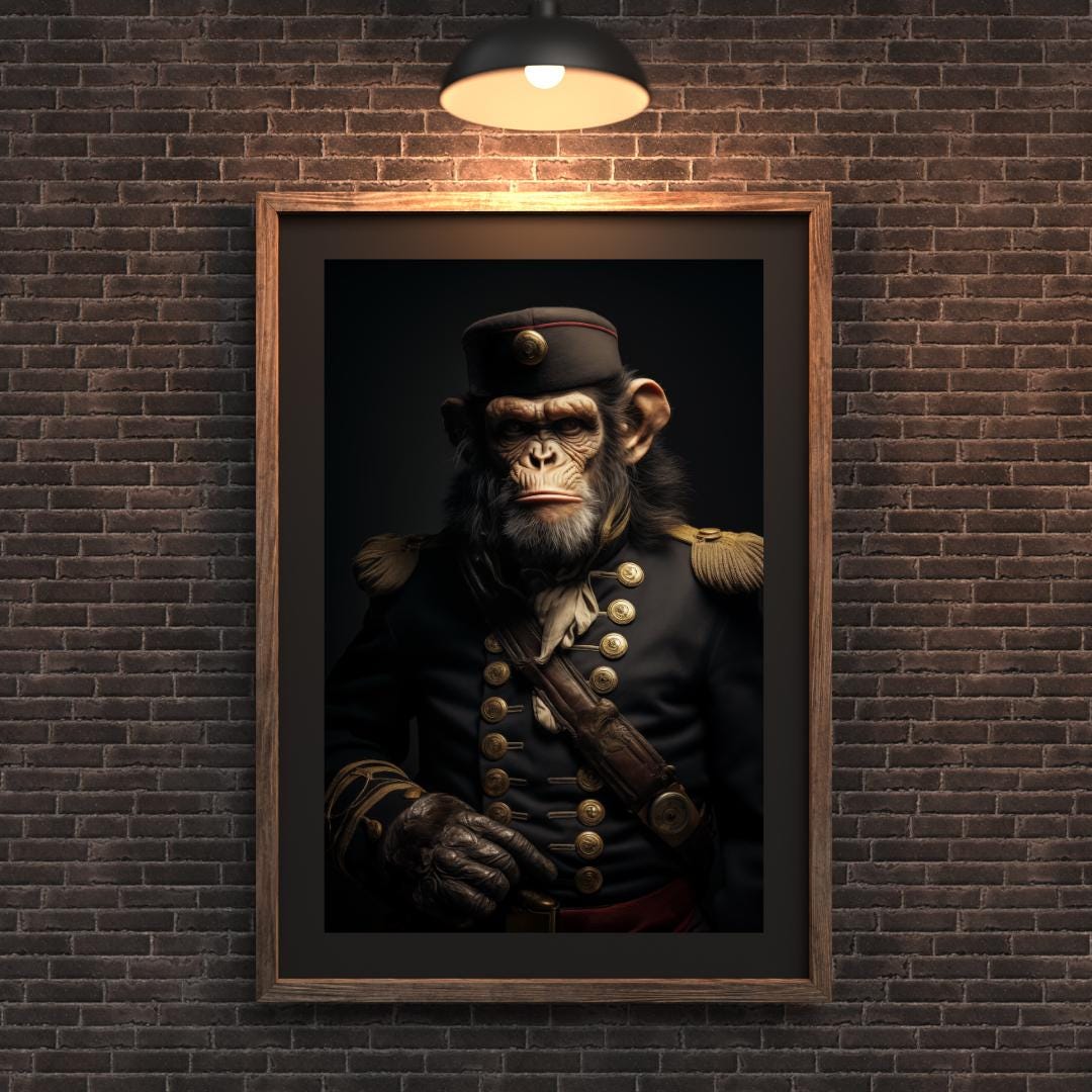Chimpanzee Admiral Portrait Print | Regal Monkey Wall Art wall art print, modern home decor, unframed artwork by Nomad & Nest