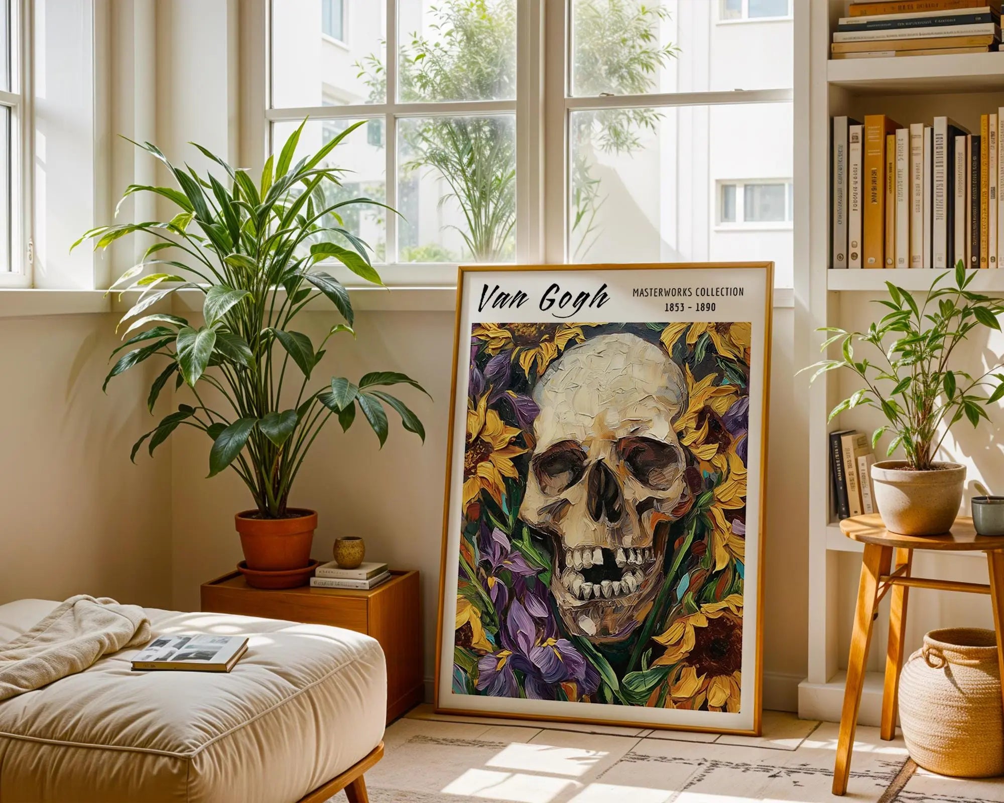 Van Gogh Print | Skull Art  | Gothic Sunflowers & Irises Poster wall art print, modern home decor, unframed artwork by Nomad & Nest