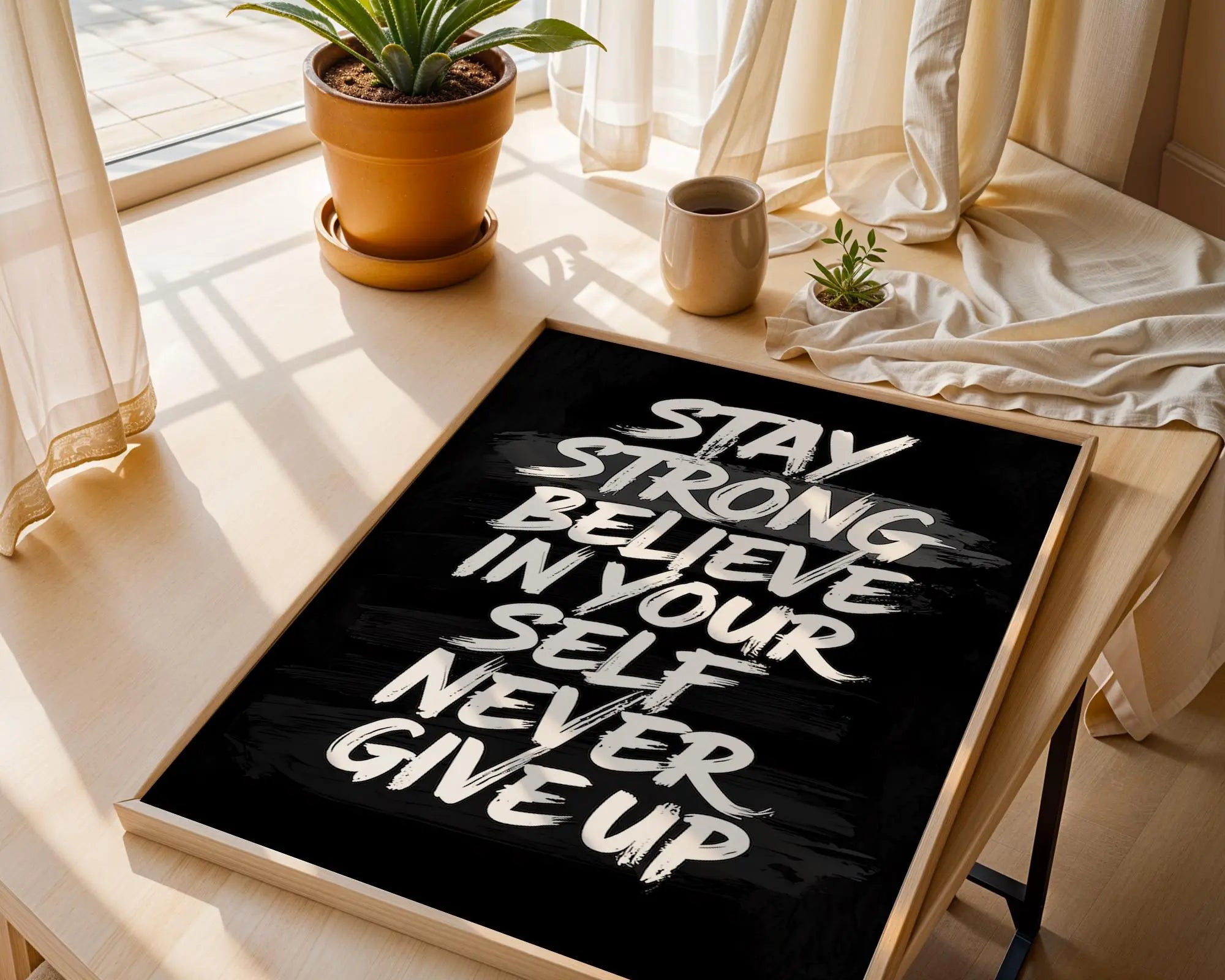 Stay Strong Typography Art Print | High Contrast Motivational Poster wall art print, modern home decor, unframed artwork by Nomad & Nest