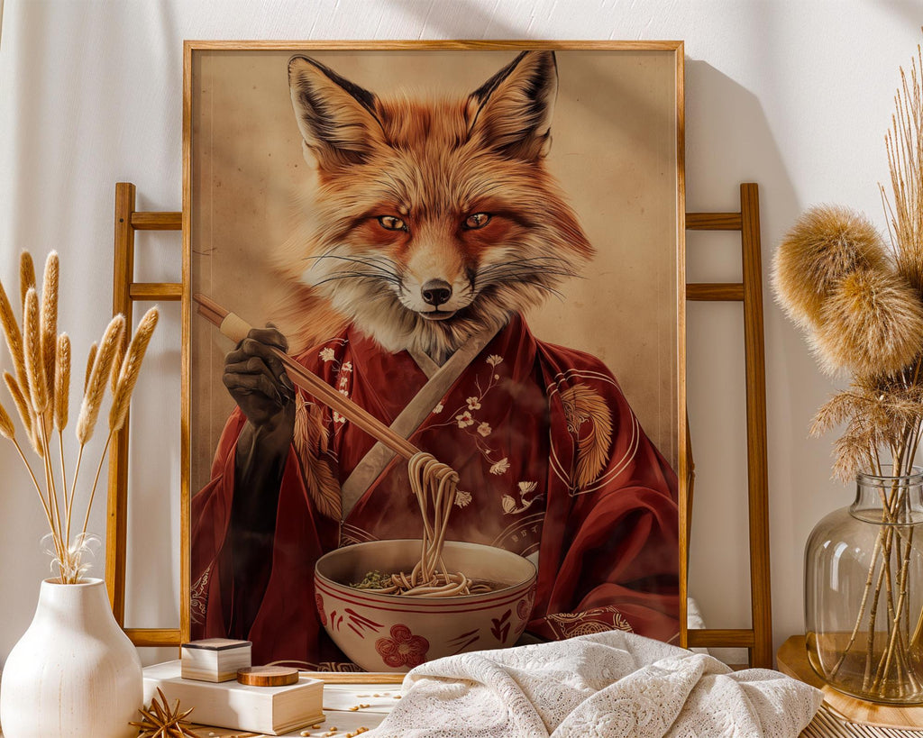 Fox Ramen Art Print | Kimono Animal Poster wall art print, modern home decor, unframed artwork by Nomad & Nest