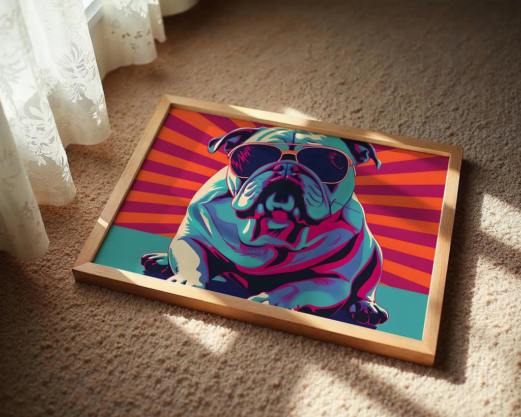 Modern Pop Art | Retro Bulldog  Print | Funky  Dog with Sunglasses wall art print, modern home decor, unframed artwork by Nomad & Nest
