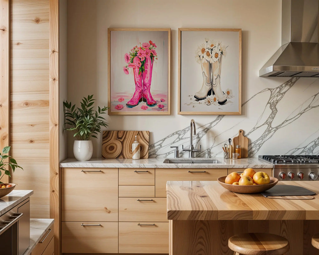 Colourful Prints | Cowgirl Boots Floral Art Prints | Western Home Decor (Set of 2) wall art print, modern home decor, unframed artwork by Nomad & Nest