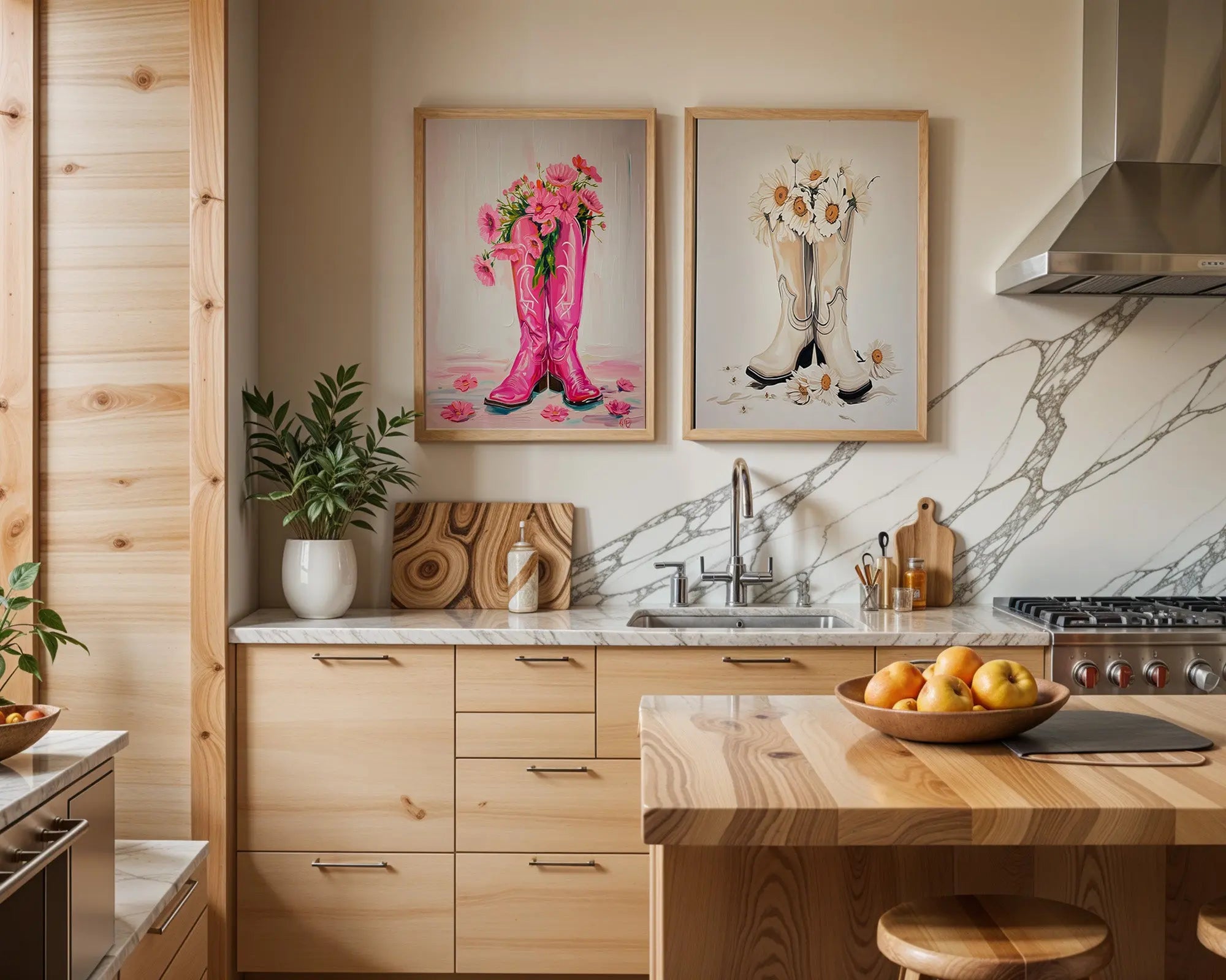 Colourful Prints | Cowgirl Boots Floral Art Prints | Western Home Decor (Set of 2) wall art print, modern home decor, unframed artwork by Nomad & Nest