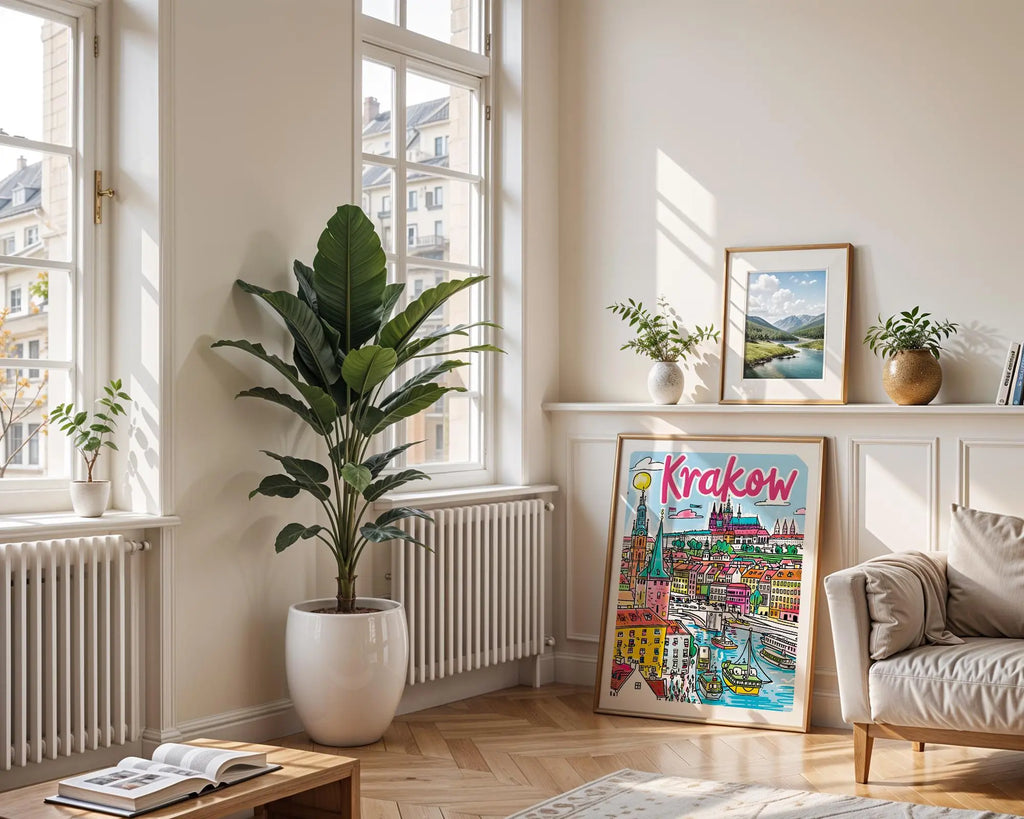 Krakow Poland Travel Poster | Colorful City Art Print wall art print, modern home decor, unframed artwork by Nomad & Nest