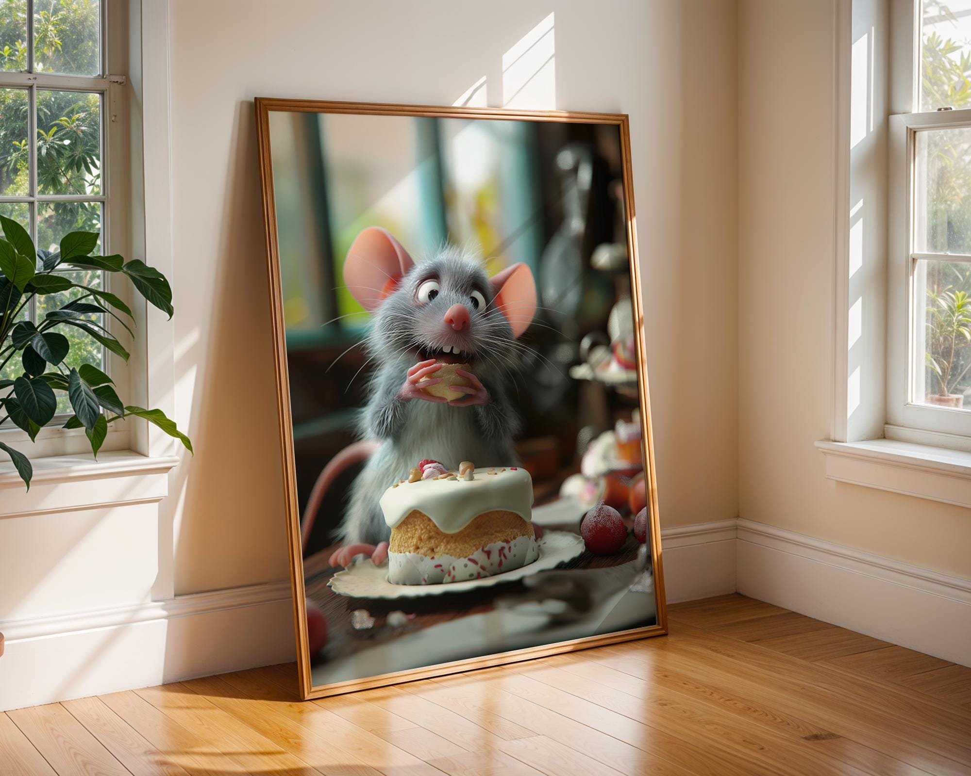 Mouse Eating Cake Kitchen Print | Whimsical Animal Art wall art print, modern home decor, unframed artwork by Nomad & Nest
