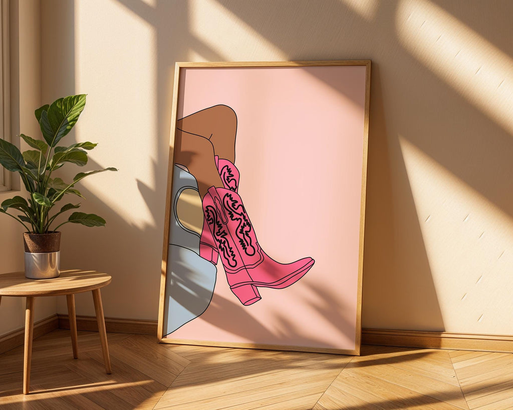 Pink Cowboy Boots Art Print | Coastal Cowgirl Wall Decor wall art print, modern home decor, unframed artwork by Nomad & Nest