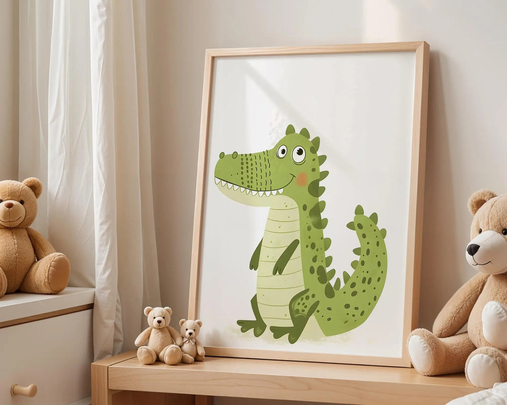 Playroom Ideas | Smiling Crocodile Nursery Wall Art | Jungle Animal Decor wall art print, modern home decor, unframed artwork by Nomad & Nest