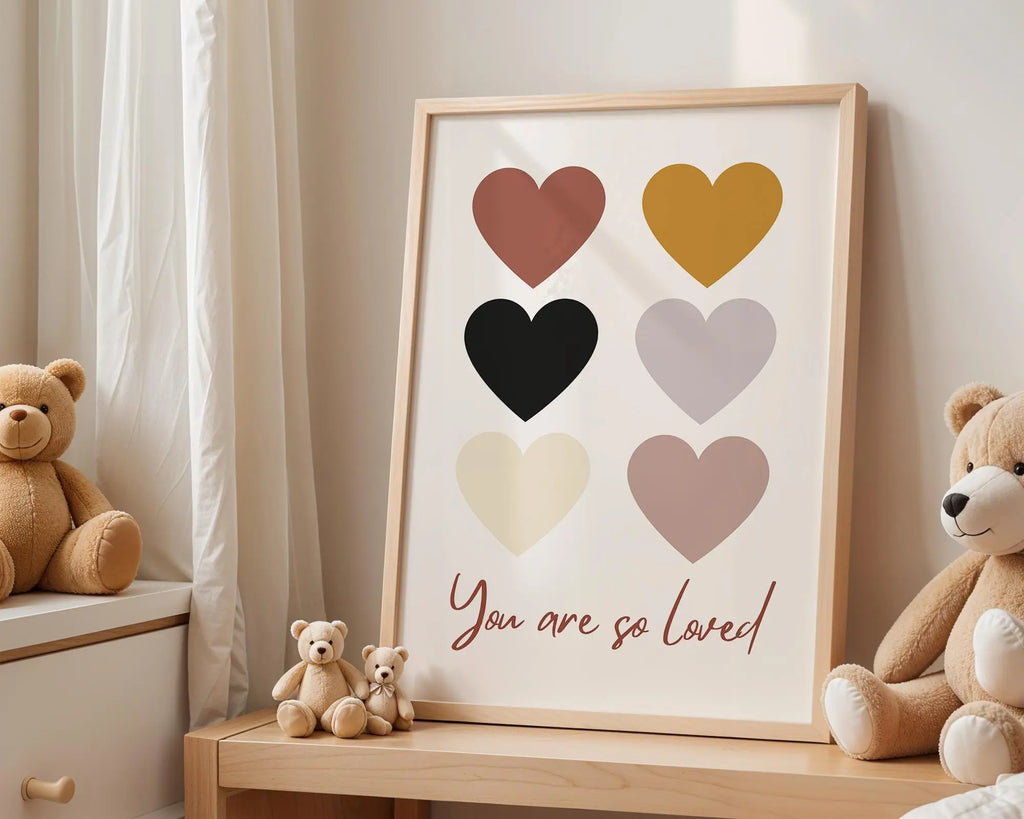 Playroom Ideas | You Are So Loved Nursery Print | Neutral Heart Wall Art wall art print, modern home decor, unframed artwork by Nomad & Nest