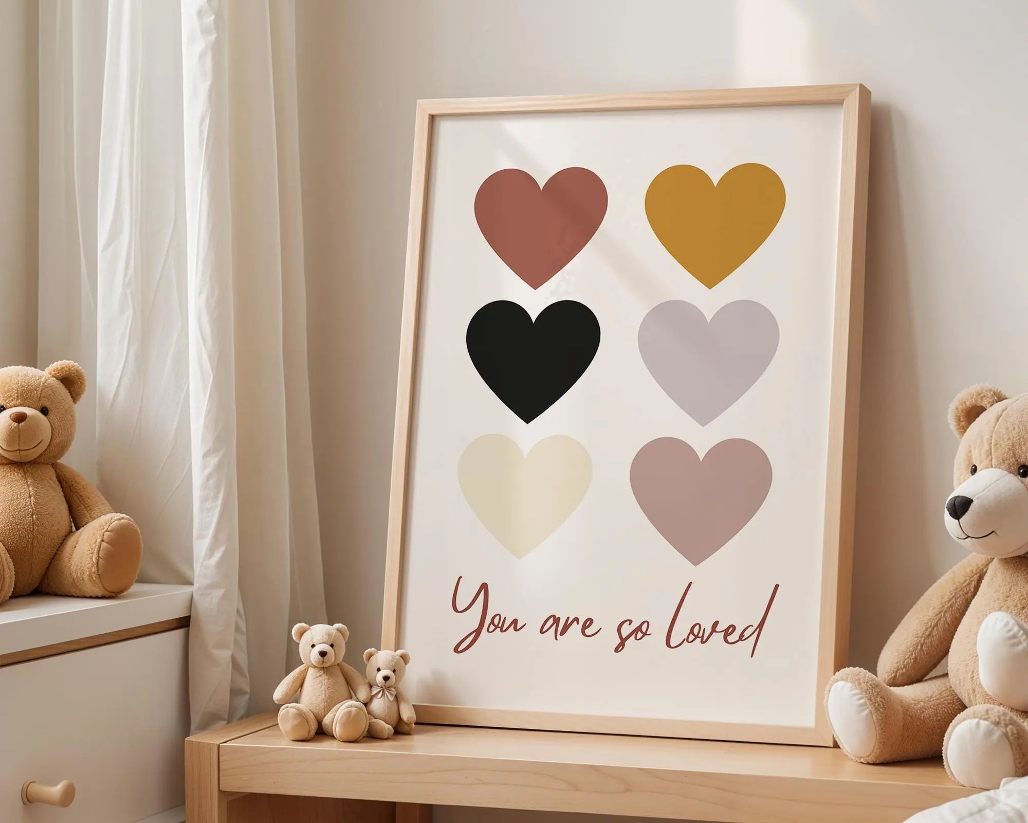 Playroom Ideas | You Are So Loved Nursery Print | Neutral Heart Wall Art wall art print, modern home decor, unframed artwork by Nomad & Nest