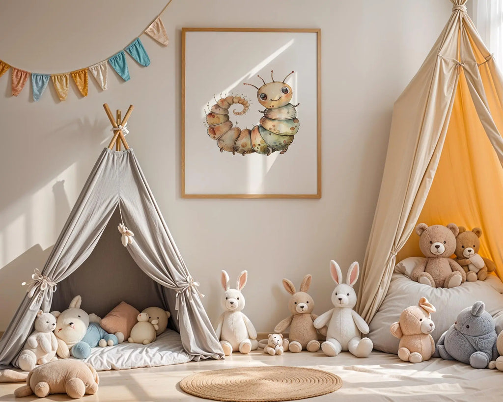 Playroom Ideas | Caterpillar Nursery Wall Art | Garden Insect Baby Decor wall art print, modern home decor, unframed artwork by Nomad & Nest