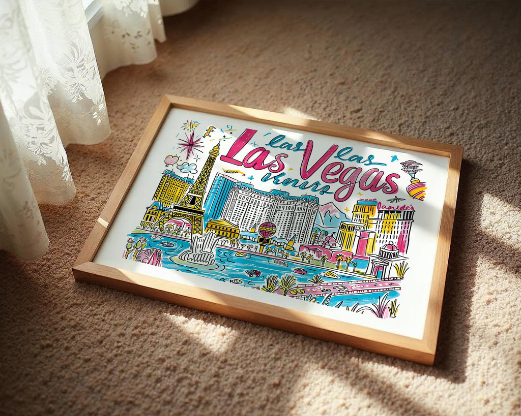 Las Vegas Cityscape Poster | Colorful Nevada Travel Art wall art print, modern home decor, unframed artwork by Nomad & Nest