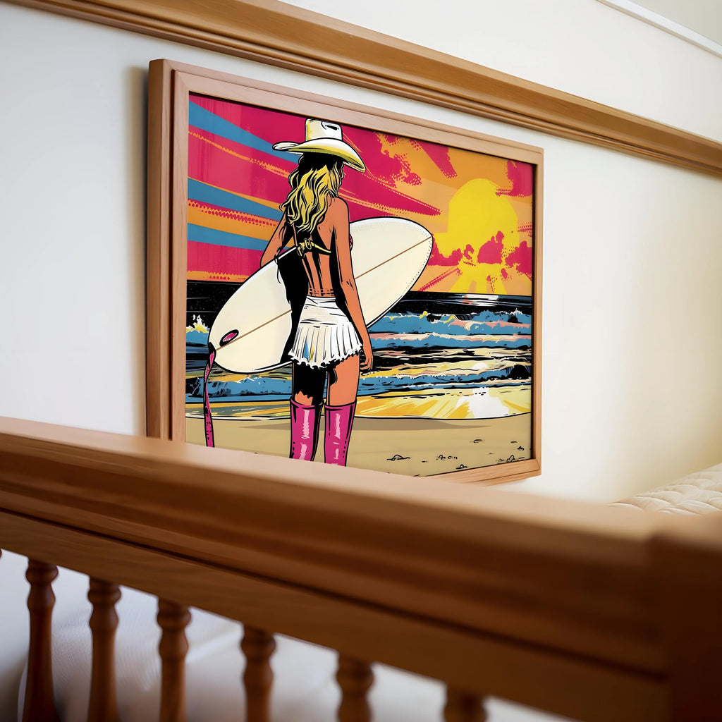 Modern Pop Art | Retro Cowgirl Surfer Beach Print |  Coastal  Decor wall art print, modern home decor, unframed artwork by Nomad & Nest