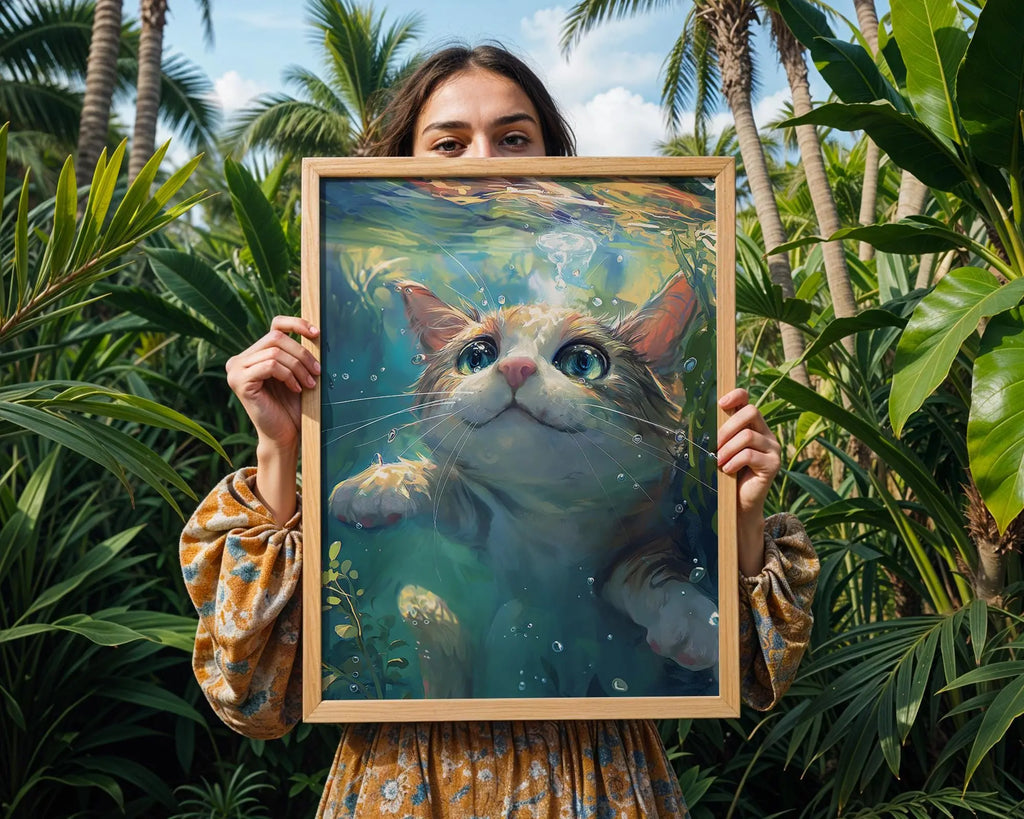Whimsical Cat Print | Underwater Kitten Wall Art wall art print, modern home decor, unframed artwork by Nomad & Nest